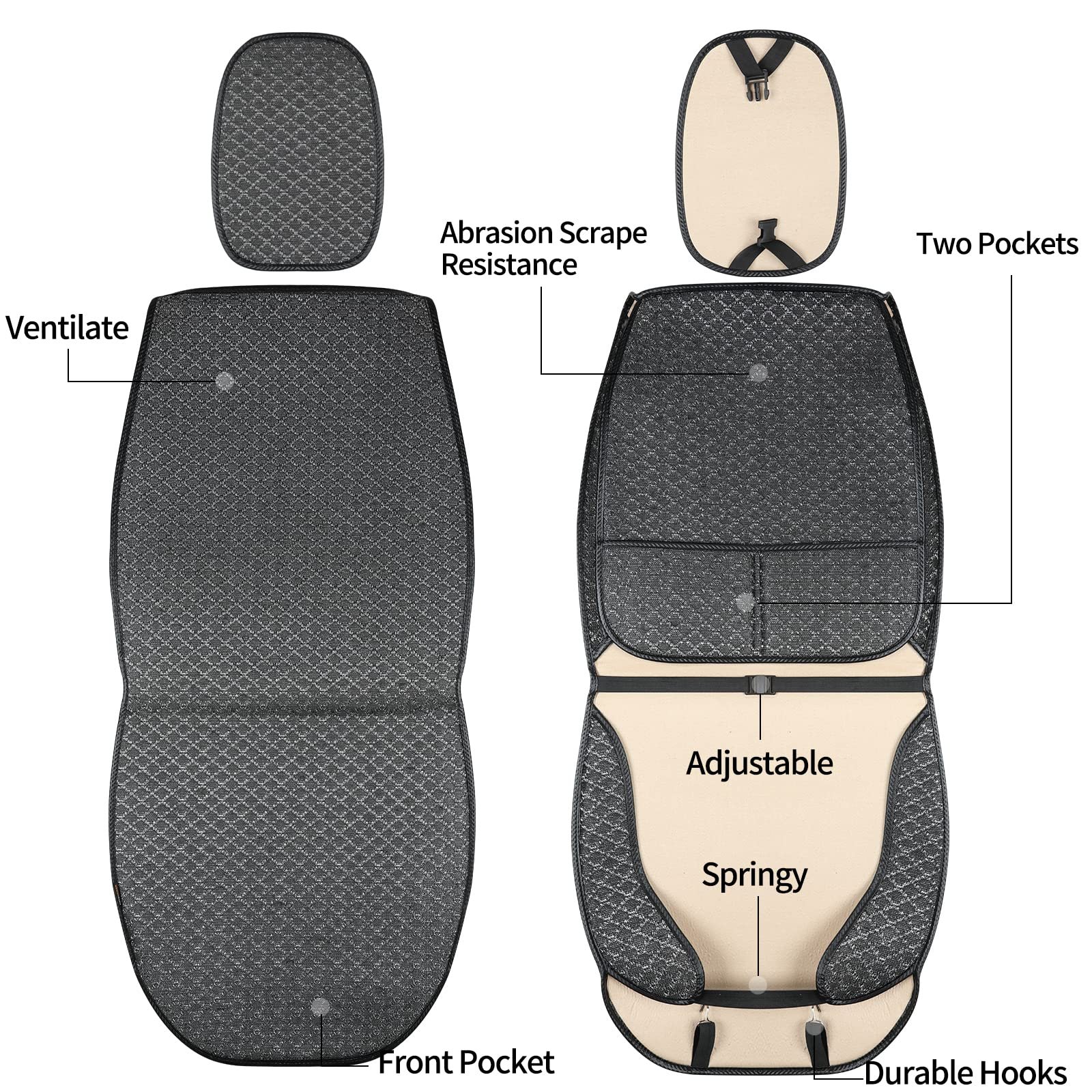 Car Seat Cover Full Set (Front Pair, Black) - Image 3