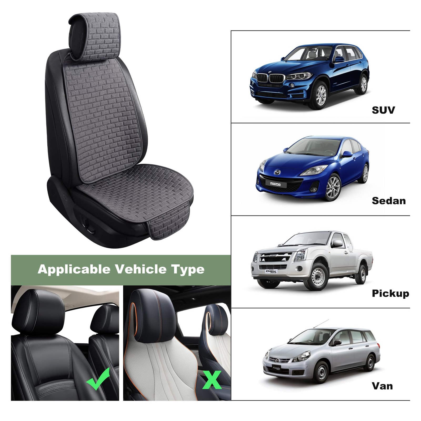 Linen Car Seat Covers, Breathable Front Pair Seat Covers for Cars with Non-Slip Protector for All Seasons, Universal Front Seat Covers for Cars, SUVs, Trucks - Image 6