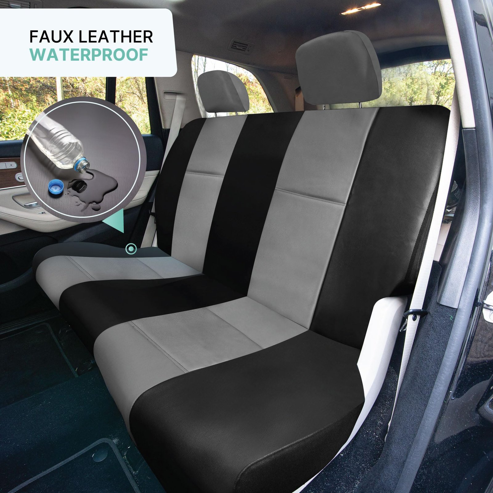 Universal Fit Seat Cover - Faux Leather (Gray/Black) (Full Set with 4 Headrest Covers) - Image 5