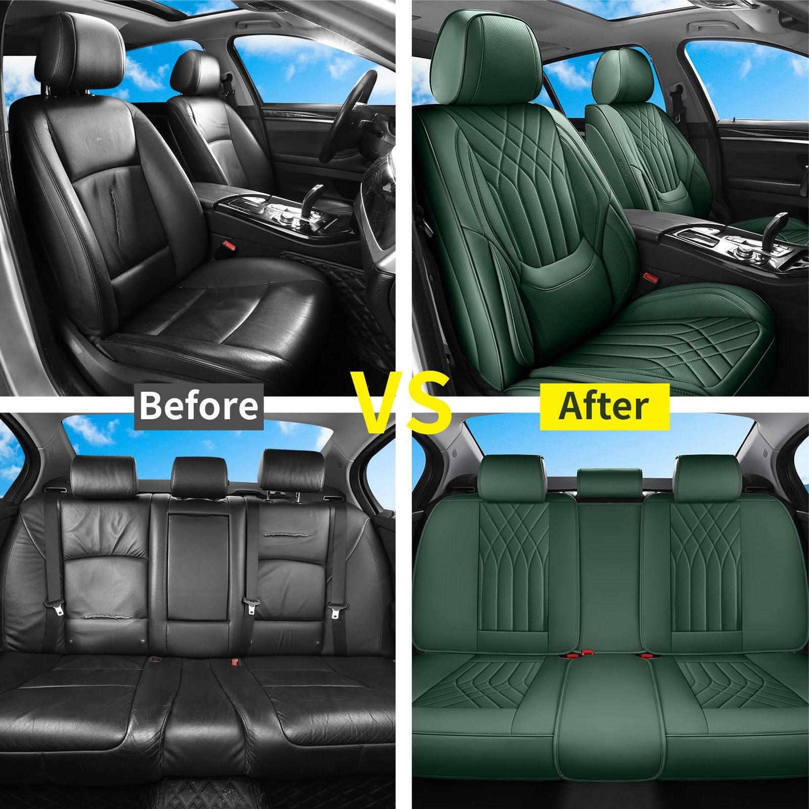 Green Car Seat Covers Full Set Universal 5-Seater Full Coverage - Image 8