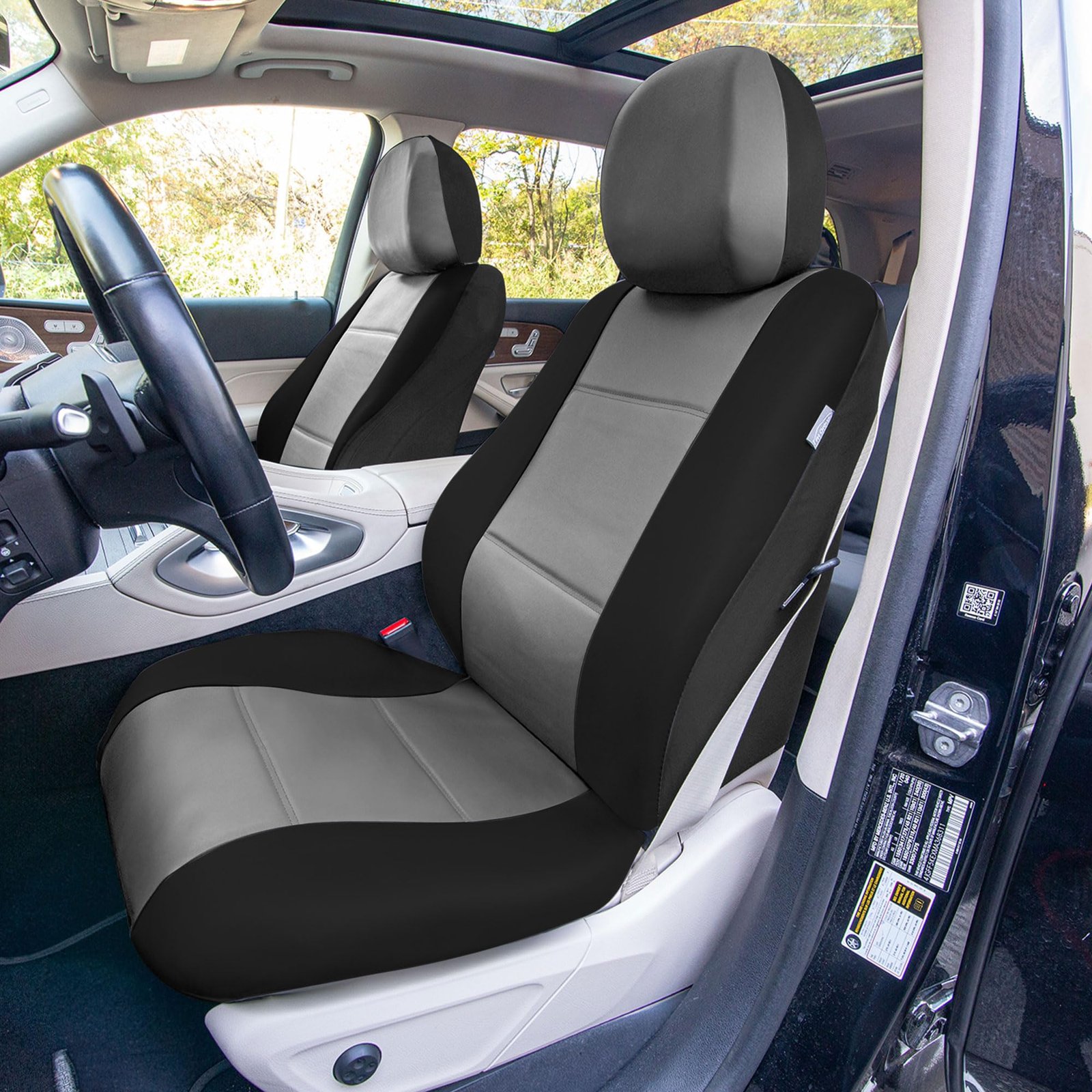 Universal Fit Seat Cover - Faux Leather (Gray/Black) (Full Set with 4 Headrest Covers) - Image 2