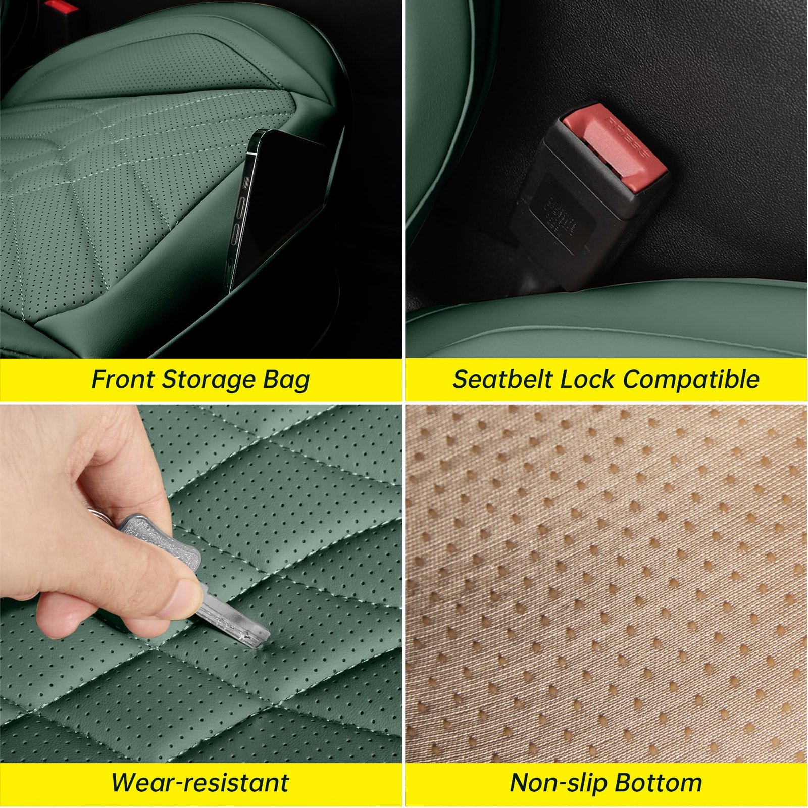 Green Car Seat Covers Full Set Universal 5-Seater Full Coverage - Image 6