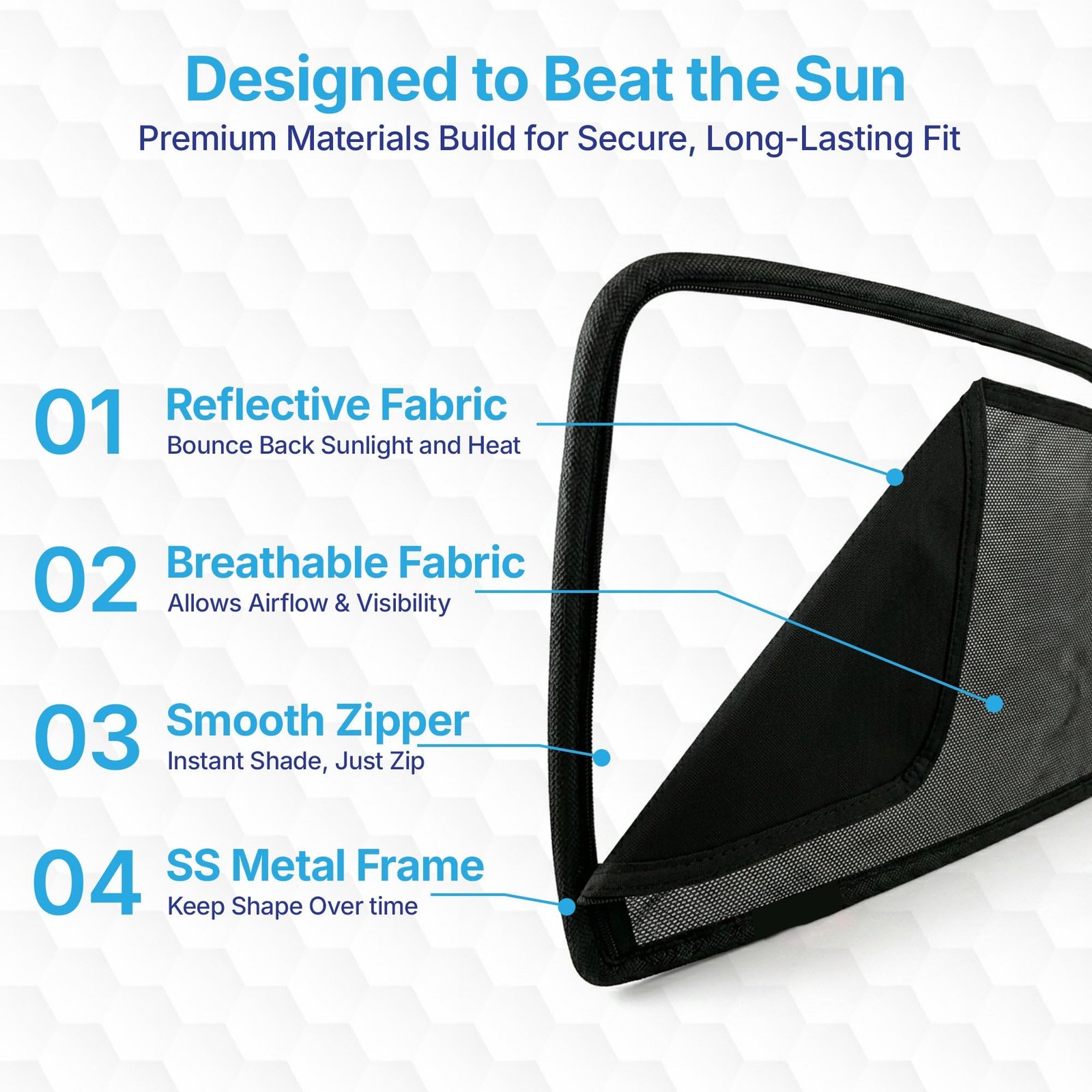 Car Sun Shade Curtains Only Compatible with Volkswagen Polo GT (2012 to 2022) | Front Window in Half Cut and Rear in Zipper (Magnetic) | UV & Heat Protection | Pack of 4 Pcs - Image 2