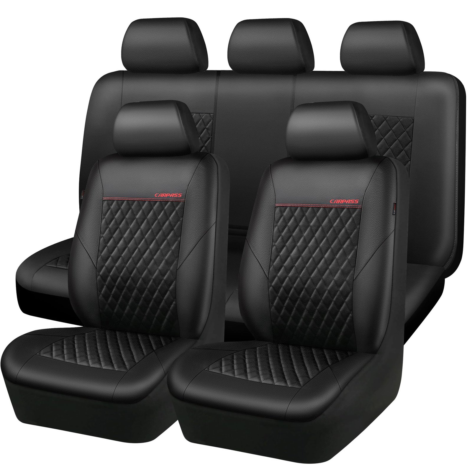 Quilting Faux Leather Seat Covers Full Set, Waterproof Black - Image 8