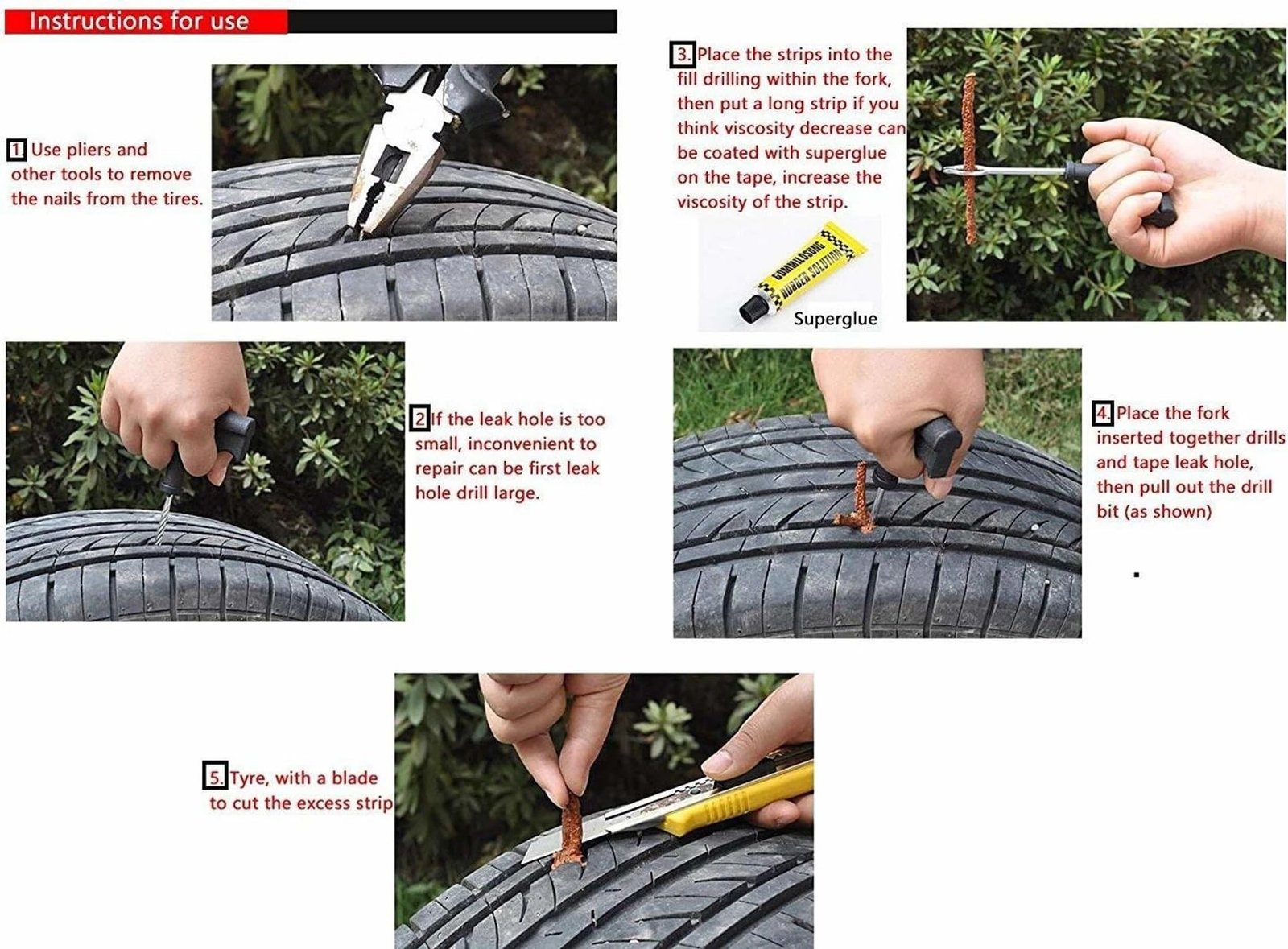 (Pack of 20 Puncher Strips) Tool Set for Bike & Car Tubeless Tyre Puncture Repair Kit - Image 7