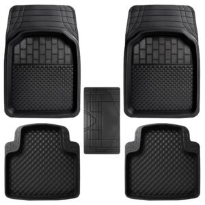 Accessories Durable Universal Car Mats – Premium 5 Piece PVC Car Floor Mats, Tray Shape, Waterproof, Anti Slip Mat, All Weather Protection, Easy to Clean & Long Lasting Car Foot Mats, Black