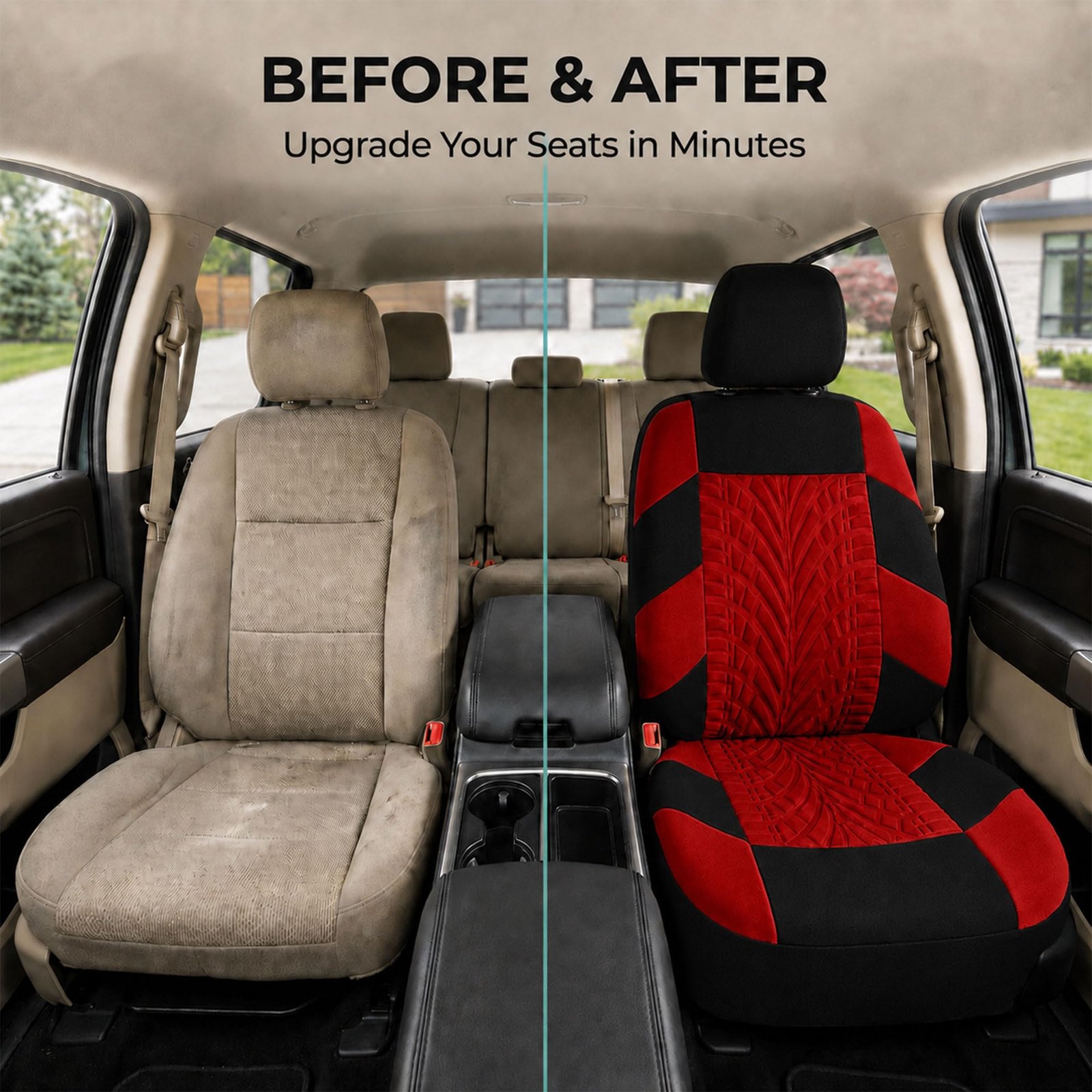 Car Seat Covers Full Set Premium Cloth - Universal Fit,Automotive Seat Cover,Low Back Front Seat Covers,Airbag Compatible,Split Bench Rear Seat,Washable Seat Cover for SUV,Sedan Red - Image 9