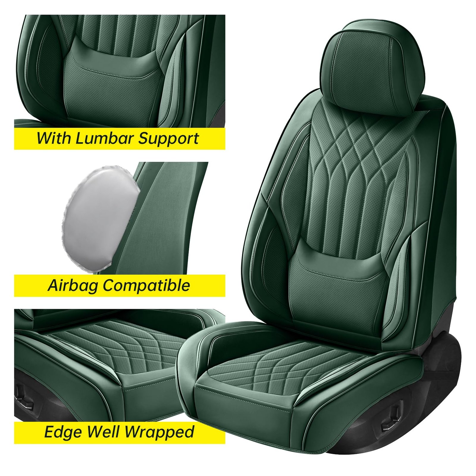 Green Car Seat Covers Full Set Universal 5-Seater Full Coverage - Image 5