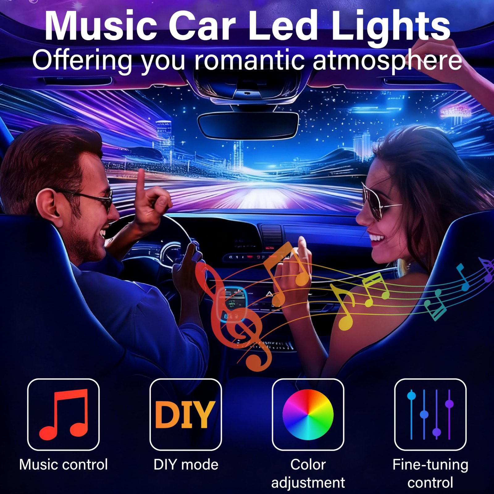 Car Led Lights Interior, Interior Car Lights with Cigarette Lighter Adapter - Image 3