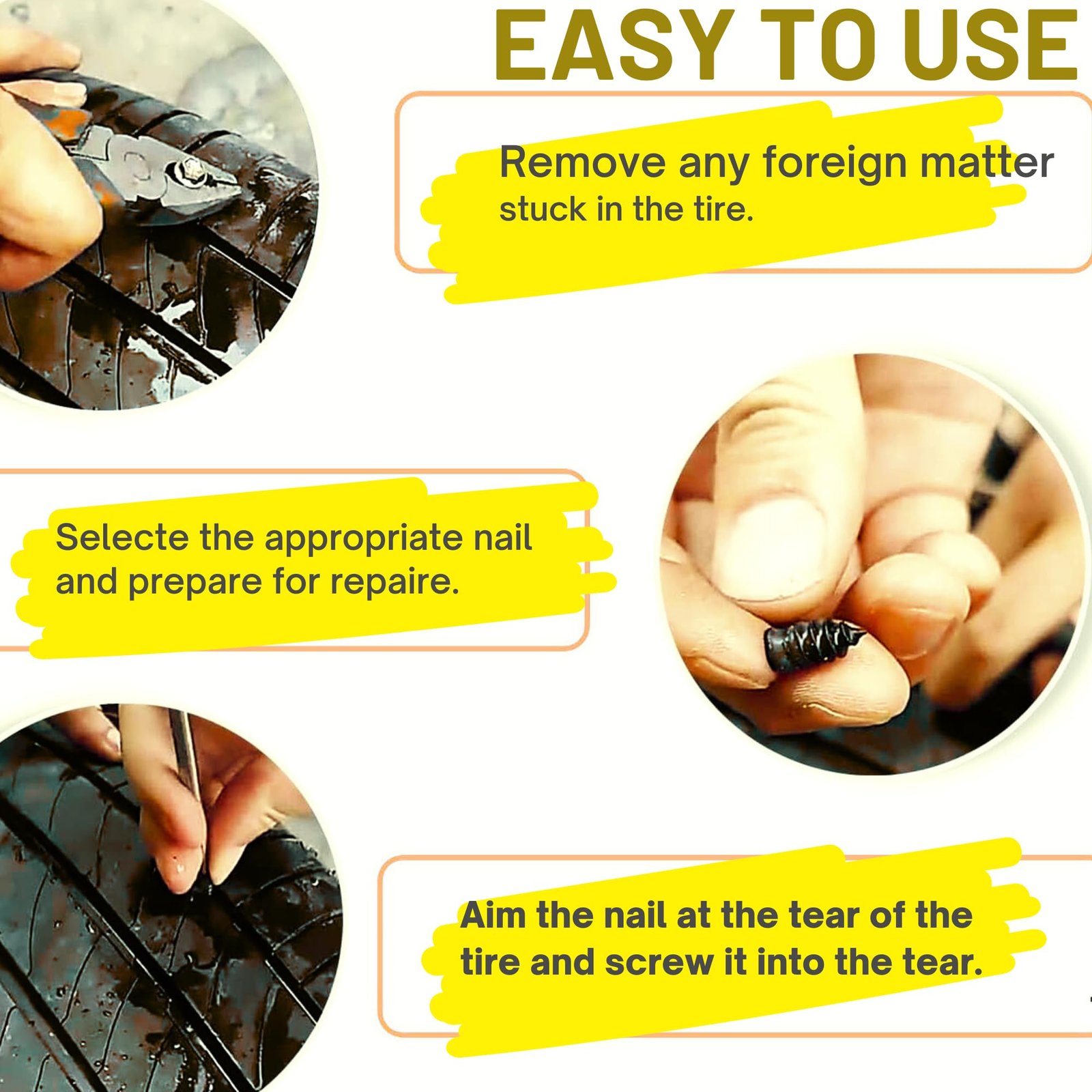 20 Pc's (10Pcs Small & 10Pcs Big Screw) Car Tire Repair Nails, Tyre Repair Rubber Capsule Kit, Self-Service Tire Repair Screws Nail, Quick Puncture Repair Tools for Car, Motorcycle, ATV, Truck - Image 4