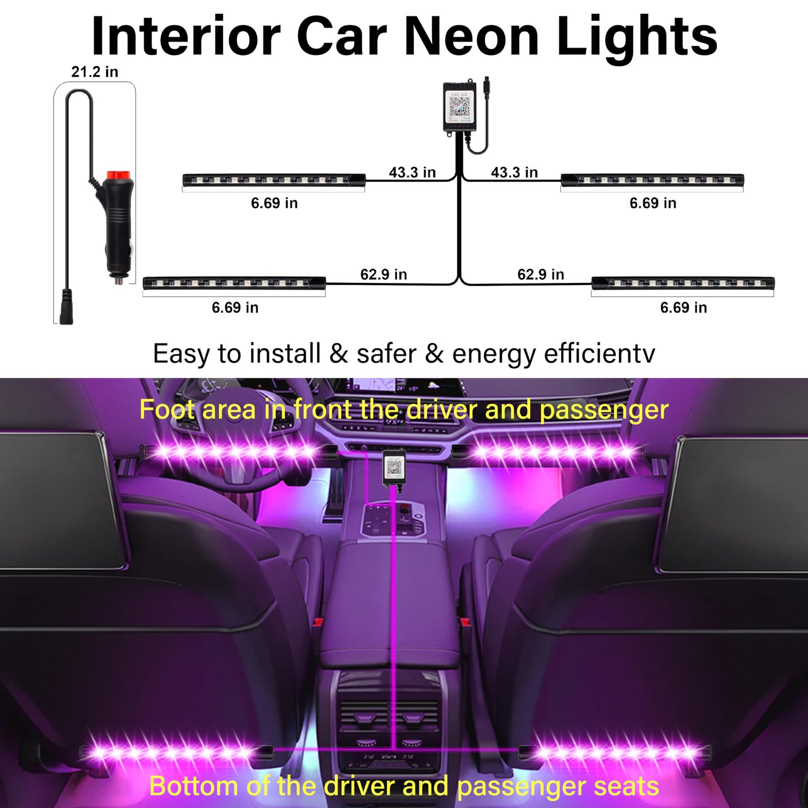 Car Led Lights Interior, Interior Car Lights with Cigarette Lighter Adapter - Image 5