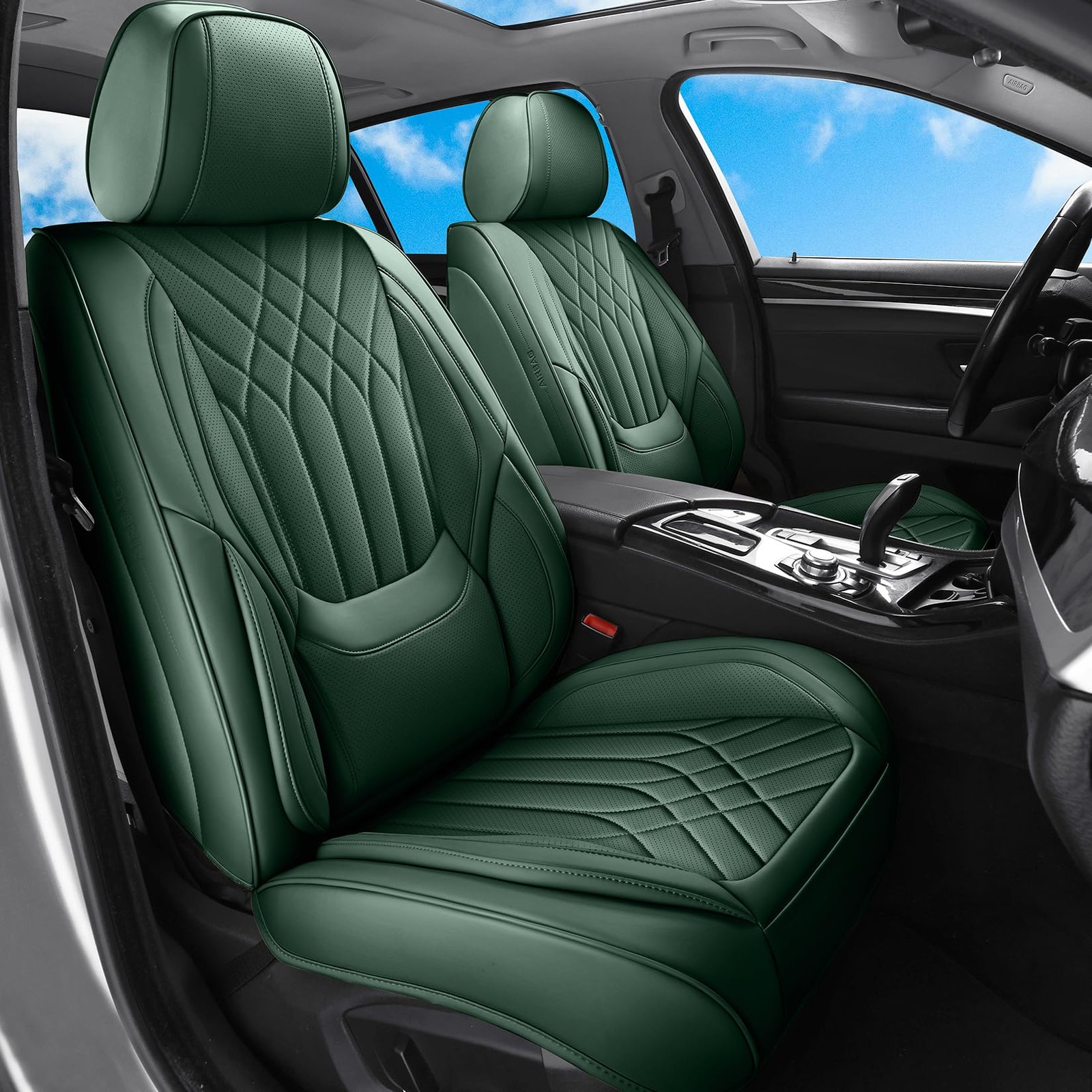 Green Car Seat Covers Full Set Universal 5-Seater Full Coverage - Image 2