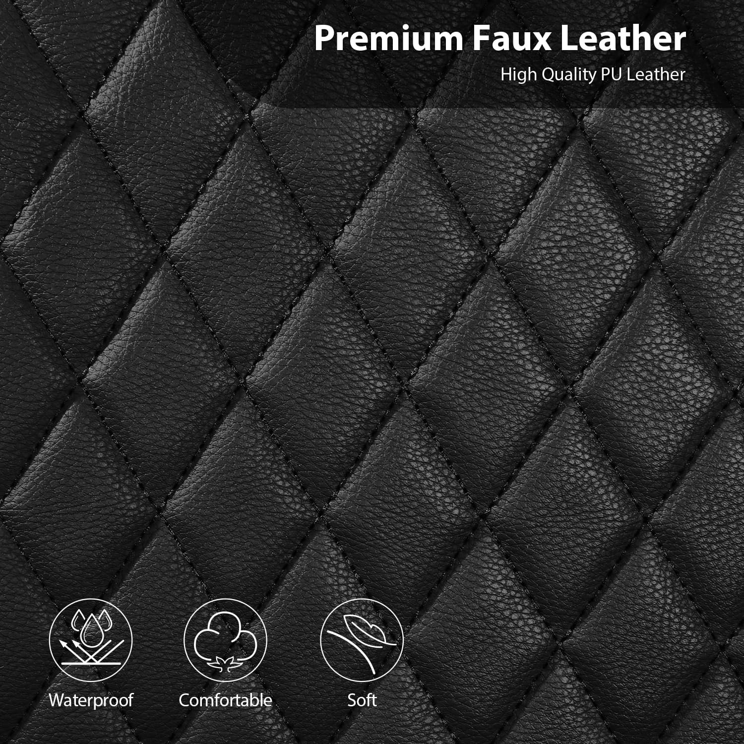 Quilting Faux Leather Seat Covers Full Set, Waterproof Black - Image 6