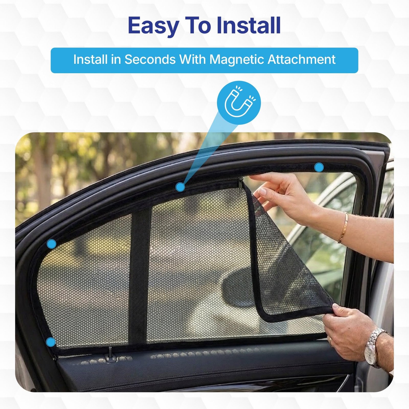 Car Sun Shade Curtains Only Compatible with Volkswagen Polo GT (2012 to 2022) | Front Window in Half Cut and Rear in Zipper (Magnetic) | UV & Heat Protection | Pack of 4 Pcs - Image 4