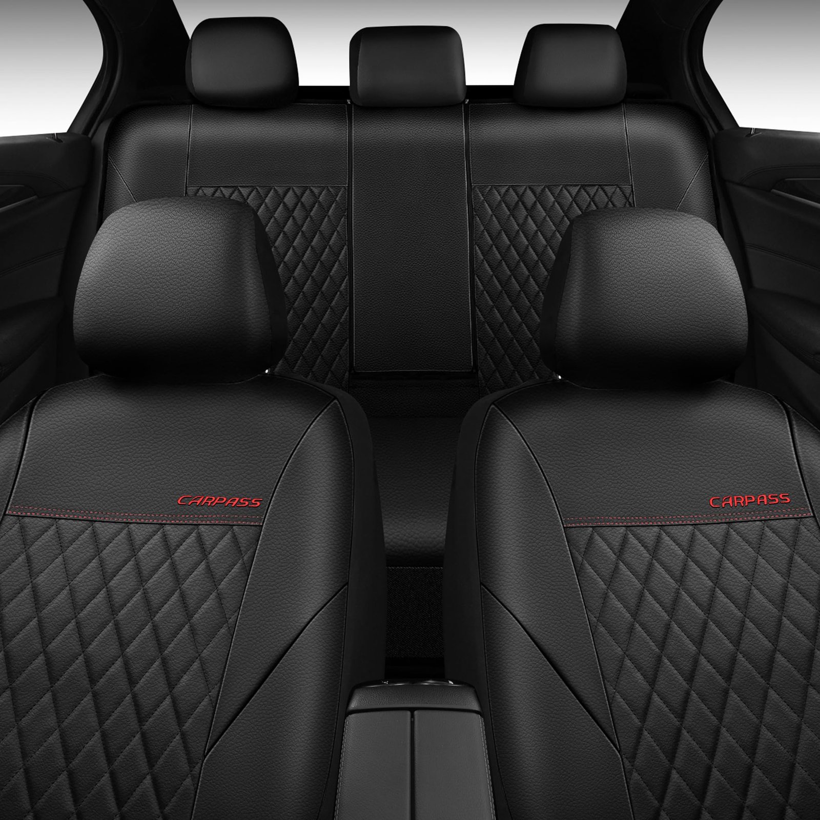 Quilting Faux Leather Seat Covers Full Set, Waterproof Black - Image 7