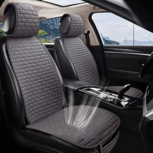 Linen Car Seat Covers, Breathable Front Pair Seat Covers for Cars with Non-Slip Protector for All Seasons, Universal Front Seat Covers for Cars, SUVs, Trucks