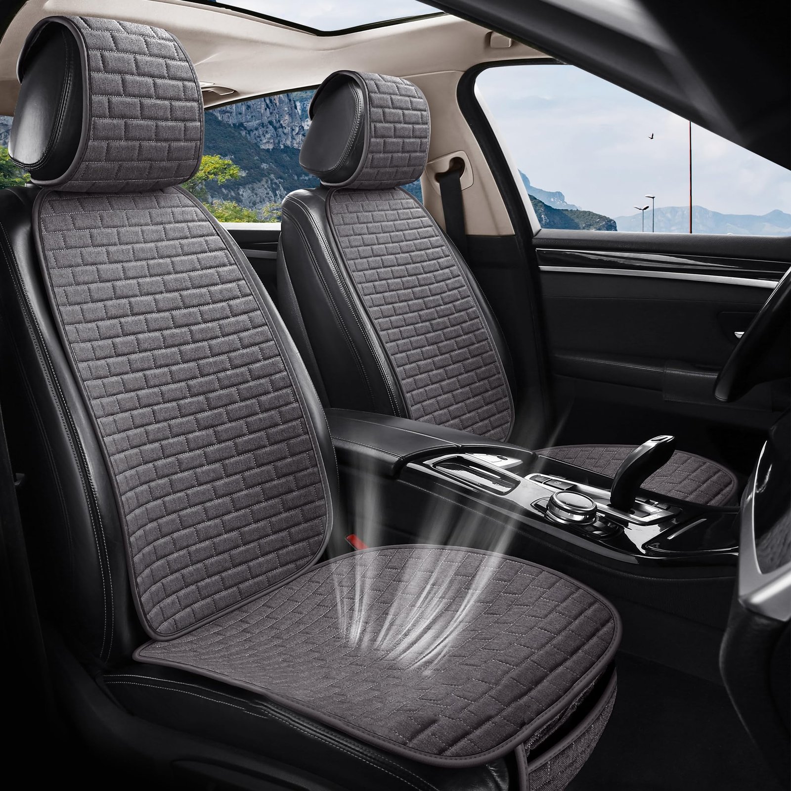 Linen Car Seat Covers, Breathable Front Pair Seat Covers for Cars with Non-Slip Protector for All Seasons, Universal Front Seat Covers for Cars, SUVs, Trucks