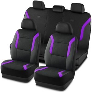 Memory Foam™ Car Seat Covers, Air Cool Mesh Thick Seat Covers, Seat Cover Full Sets, Airbag Compatible, Automotive Comfort & Protection for Most Cars,Vans,Trucks, SUVs(Purple,Full Set)