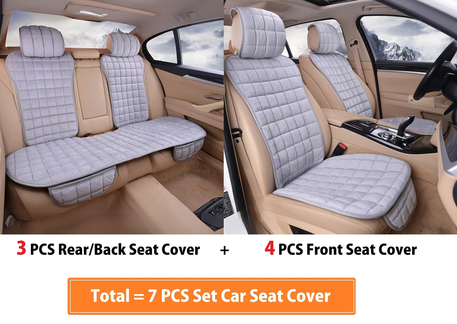 7 Pcs Set Comfortable Ultra-Soft Car Seat Cover, Breathable Flax Fabric Front & Back Seat Car Seat Cover for All Seasons - Universal Fit (7 Pcs Set) - Image 2