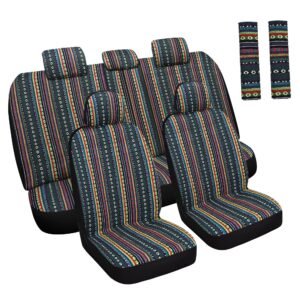 Baja Saddle Blanket Car Seat Covers Full Set with Seat Belt Pads, Washable and Breathable Automotive Vehicle Seat Cover, Universal Fit for Most Cars, Airbag Compatible, Red/Blue